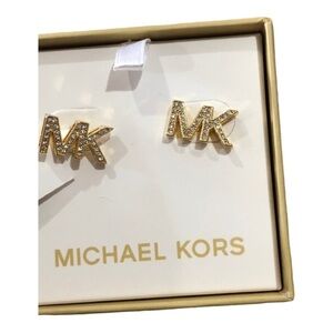 Michael Kors MK pave crystals logo rhinestone embellished monogram stud earrings